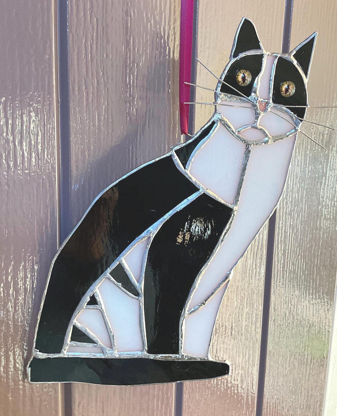 Black and White Cat Stained Glass Suncatcher 26cm Tall Window, Free ...