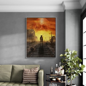 Southwestern Wandkunst Gerahmtes Kunstwerk Cowboy Plakat Kaktus Wandkunst Große vertikale Leinwand Druck Schädel gerahmte Wandkunst Geschenk Wandbehang Dekor