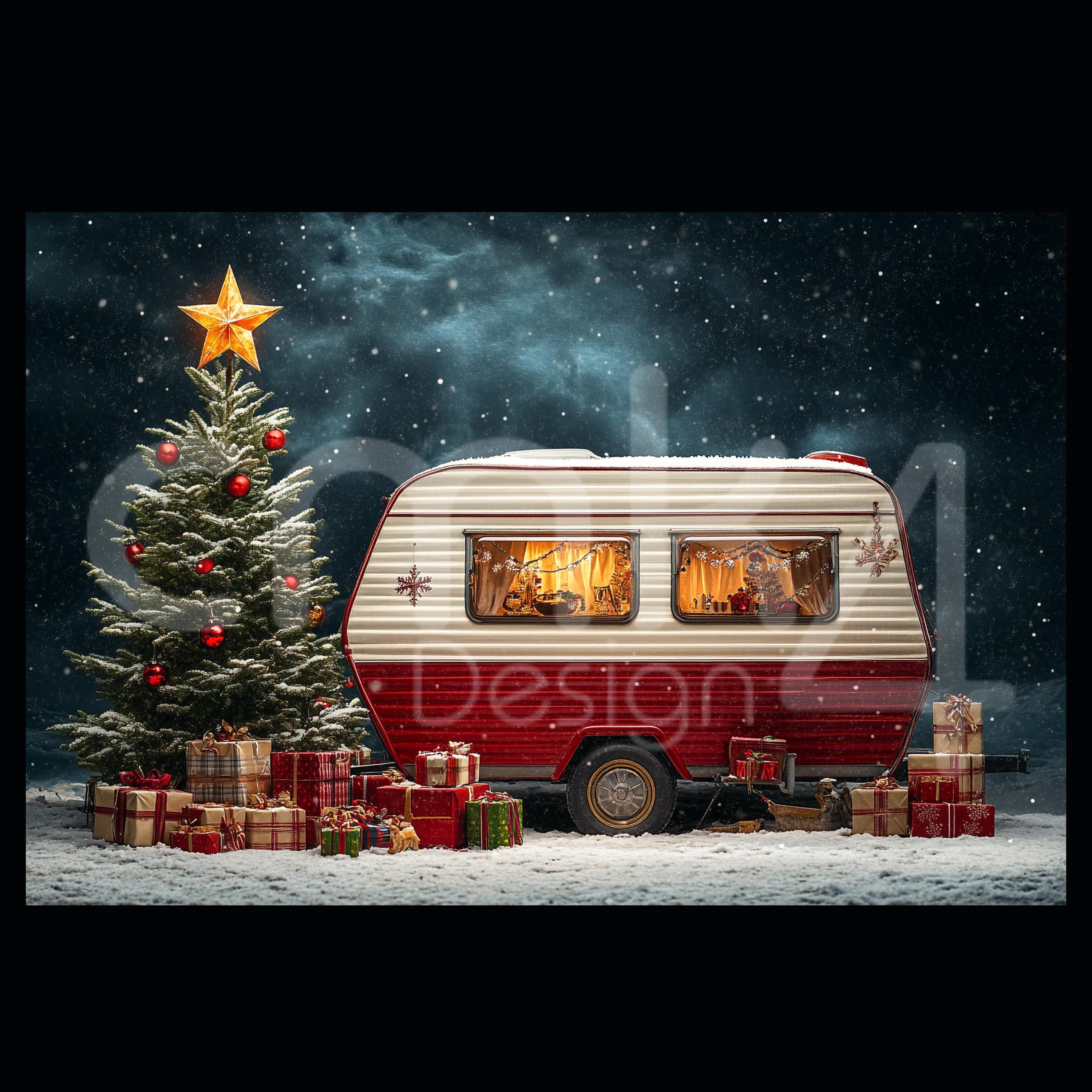 Caravan Backdrop Christmas Caravan Digital Backdrop: Winter Holiday Scene (photoshop ...