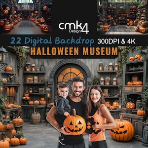 22 Halloween Backdrop Digital Museum, Pumpkin Patch & Lanterns, Halloween Theme Decor for Spooky Celebrations