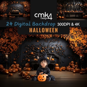 24 Halloween Backdrop Digital, Bundle Halloween Horror Background, Photography Composite, Printable Set