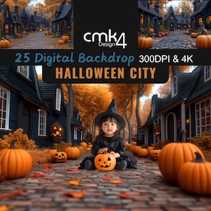 25 Halloween Backdrop Digital | Pumpkin Patch & Lanterns | Halloween Theme Decor for Photography