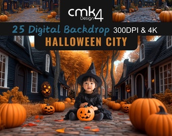 25 Halloween Backdrop Digital | Pumpkin Patch & Lanterns | Halloween Theme Decor for Photography