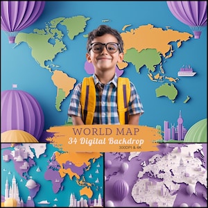 World Map Kids Backdrop: Online Learning Background (Digital Download)