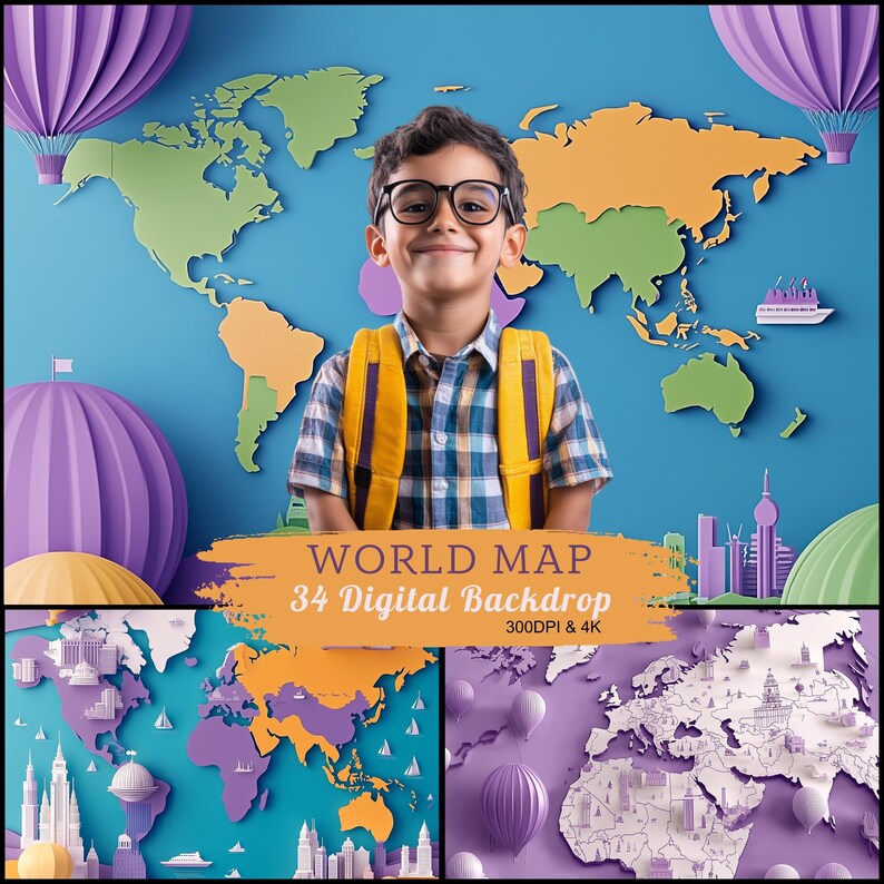 World Map Kids Backdrop: Online Learning Background (digital Download ...