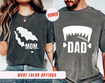 Matching Frankenstein Halloween Shirts for Mom and Dad, Bride of Frankenstein and Monster T-Shirts, Spooky Season Couple Outfit, Fall Family