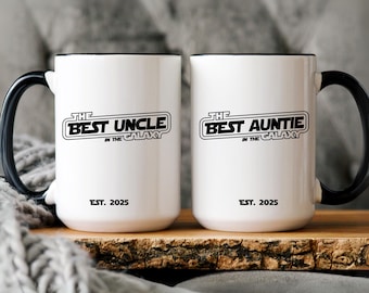 Juego de tazas personalizadas para anunciar el embarazo de tía y tío, regalo para revelar el bebé para nuevos tíos, taza temática de Star Wars para tía y tío.