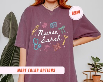 Custom Nurse T-Shirt: Medical Doodle Comfort Colors Shirt