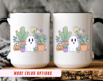 Plant Lover Ghost Mug: Festive Halloween Ceramic Coffee Cup