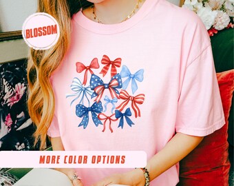 Comfort Colors Coquette USA Bow Shirt: 4th of July Patriotic Tee