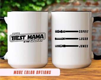 Taza "La mejor mamá de la galaxia", taza personalizada de Star Wars, taza de café personalizada para el Día de la Madre, regalo de cumpleaños para mamá, diseño de sable de luz