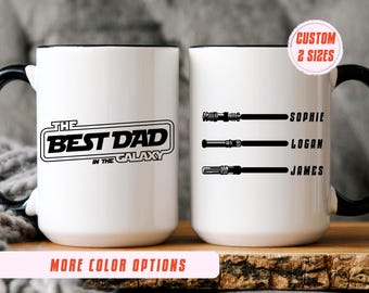 Best Dad Gift Lightsaber Coffee Mug Custom Made For Kids Names Star Wars Themed Cup Unique Design Space Decor Geek Gift Birthday Present