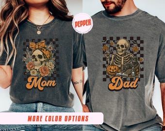 Matching Halloween Shirts for Mom and Dad, Vintage Skeleton Couple Shirt, Spooky Tee, Halloween Family Outfits, Mom and Dad Skeleton T-Shirt