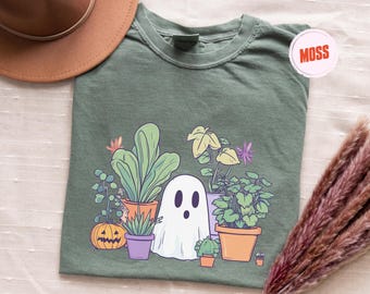 Camiseta de Halloween con planta fantasma: Camiseta estilo cottagecore para amantes de las plantas