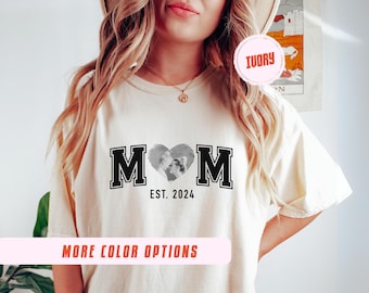 Camiseta personalizada con foto de mamá, retrato de corazón universitario, regalo para mamá