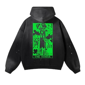 タワータロットパーカー ブラックコットンスウェットシャツ 神秘的なギフト