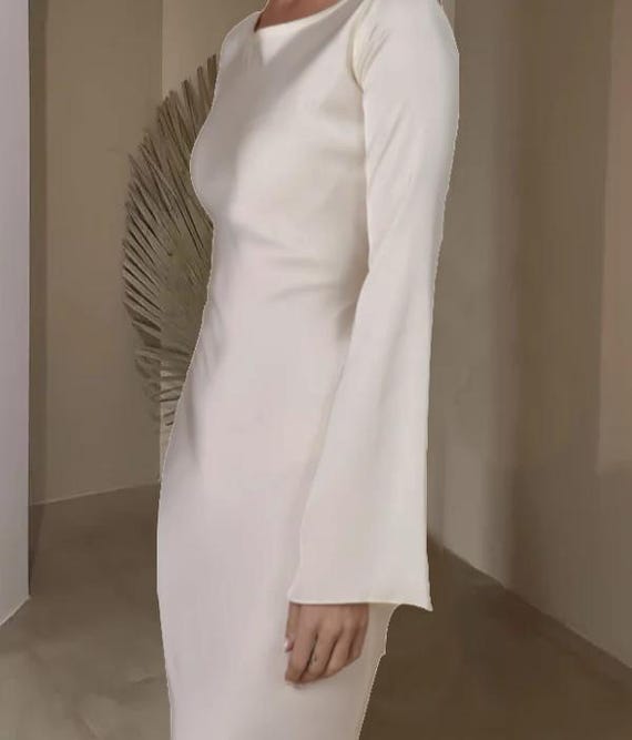white midi fishtail dress Nadia Long Sleeve Fishtail Midi Dress White