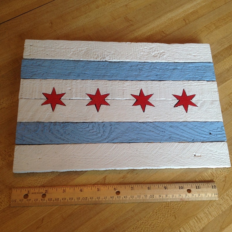 Painted Wood Lath Chicago Flag image 1