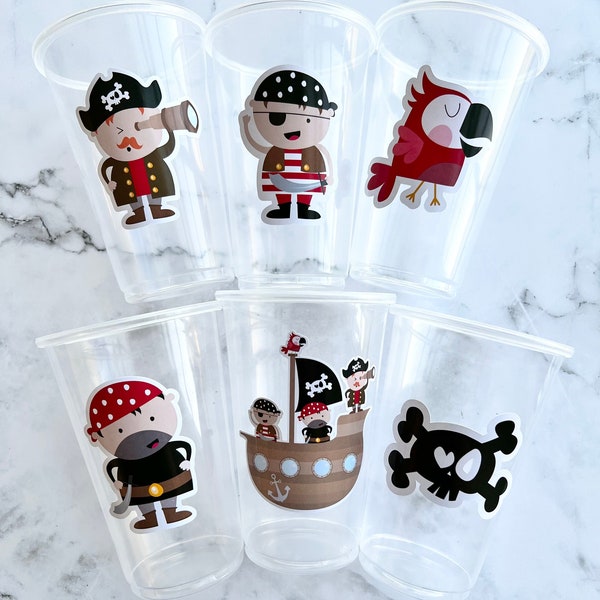 Disposable Pirate Party Cups-  Pirate Birthday Party Parrot Pirate Ship Baby Shower Tableware