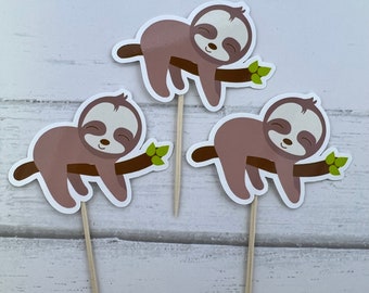 1 Dozen Sloth Cupcake Picks- First Birthday, Party Decorations