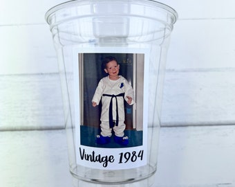 Custom Face Party Decorations, Vintage Birthday, Custom Plastic Cups, Create Your Own Text, Personalized Birthday, Custom Cups, Disposable