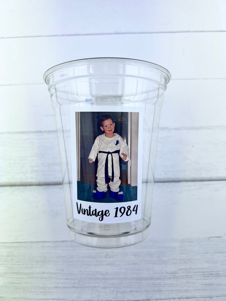 Custom Face Party Decorations, Vintage Birthday, Custom Plastic Cups, Create Your Own Text, Personalized Birthday, Custom Cups, Disposable image 1