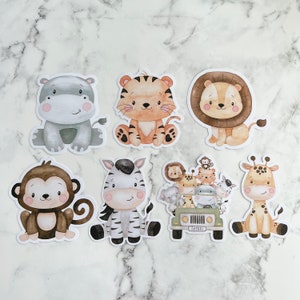 7 pc Safari Animal Cutouts- DIY Decorations Baby Shower Safari Birthday Party Monkey Zebra Tiger