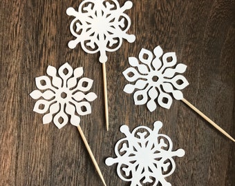 1 Dozen Snowflake Cupcake Picks- Winter Onederland, First Birthday, Baby Shower, Food Picks