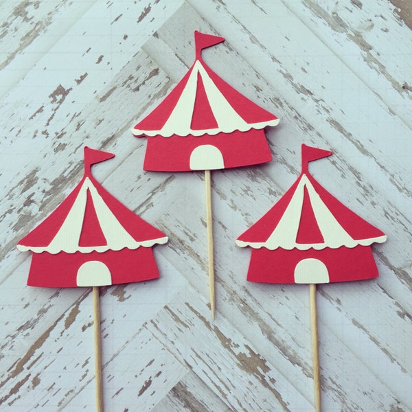 1 Dozen Circus Tent Cupcake Picks- Circus, baby shower, birthdays