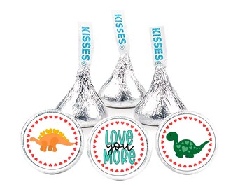 140 Valentine Dinosaur Stickers For Hershey Kisses Party Favors Valentine Candy Stickers