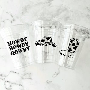 Cowgirl Party Cups- Howdy Cowgirl Hat Boot Birthday Party ANY COLOR