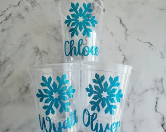 Snowflake Stadium Cups , Winter Party, Stadium Cups 16oz Reusable Party Favors