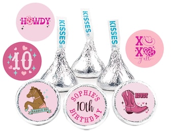 140 Cowgirl Stickers Personalized For Hershey Kisses Party Favors Birthday Candy Stickers