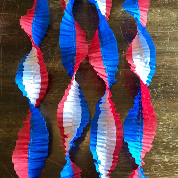 Ruffled Crepe Paper Streamers Party Decorations, Red, White, Blue
