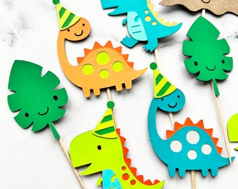 1 Dozen Dinosaur Themed Cupcake Picks- First Birthday, Party Decorations