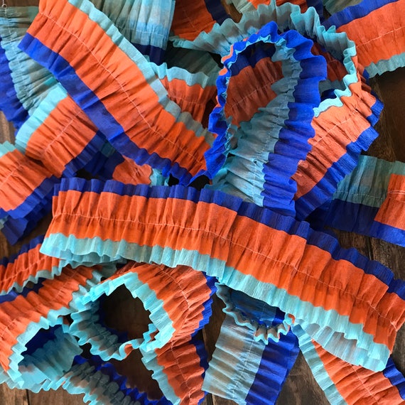 Ruffled Crepe Paper Streamers Light Blue, Dark Blue, Orange, Party  Decorations 