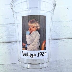 Custom Face Party Decorations, Vintage Birthday, Custom Plastic Cups, Create Your Own Text, Personalized Birthday, Custom Cups, Disposable