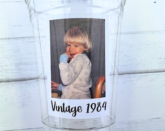 Custom Face Party Decorations, Vintage Birthday, Custom Plastic Cups, Create Your Own Text, Personalized Birthday, Custom Cups, Disposable