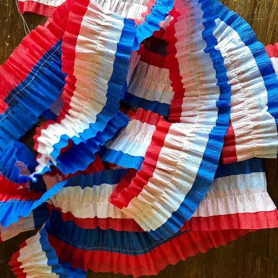 Ruffled Crepe Paper Streamers Party Decorations, Red, White, Blue, Fourth  of July 