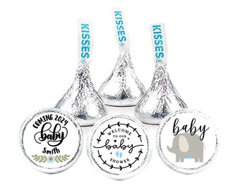 140 Personalized BOY Elephant Baby Shower Stickers For Hershey Kisses Party Favors Baby Shower Candy Stickers