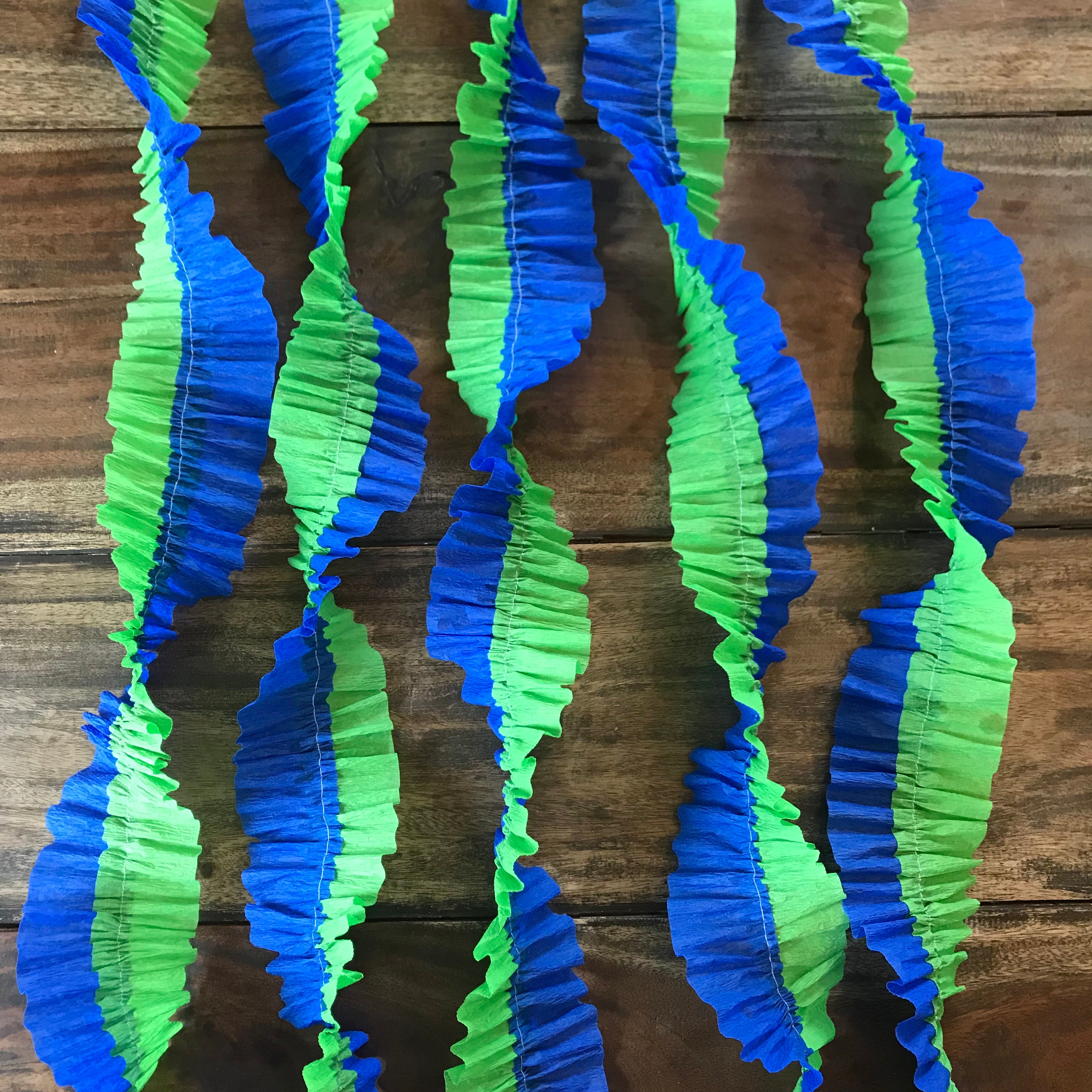 Ruffled Crepe Paper Streamers Dinosaur Party, Blue and Green