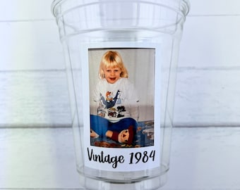 Custom Face Party Decorations, Vintage Birthday, Custom Plastic Cups, Create Your Own Text, Personalized Birthday, Custom Cups, Disposable