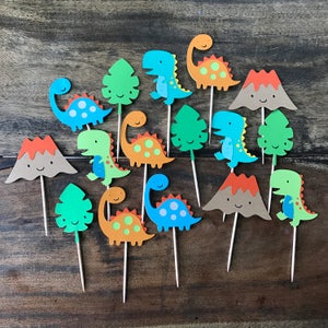 1 Dozen Dinosaur Themed Cupcake Picks- First Birthday, Party Decorations