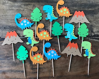 1 Dozen Dinosaur Themed Cupcake Picks- First Birthday, Party Decorations