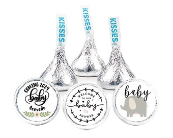 140 Personalized GIRL Elephant Baby Shower Stickers For Hershey Kisses Party Favors Baby Shower Candy Stickers