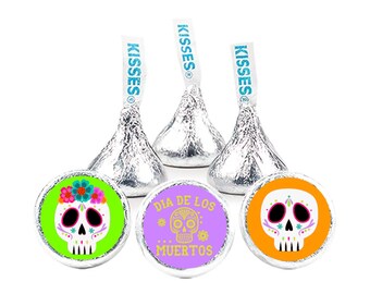 140 Day Of The Dead Stickers For Hershey Kisses Party Favors Dia De Los Muertos Candy Stickers