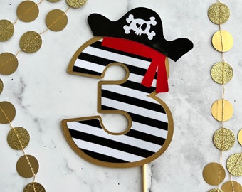Pirate Age Cake Topper- ANY AGE Pirate Party Decorations Pirate Birthday Decorations