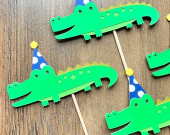 1 Dozen Alligator Cupcake Picks- First Birthday, Party Decorations