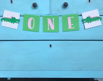 Alligator  ONE Year High Chair Banner- First Birthday