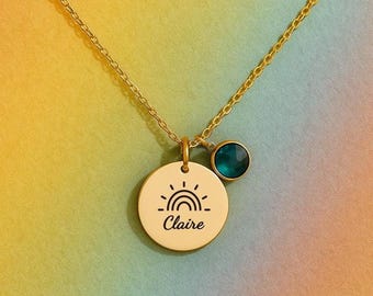 Schoolchild Necklace Personalized with Name and Birthstone Encouragement Necklace for School Enrollment, Back to School Gift